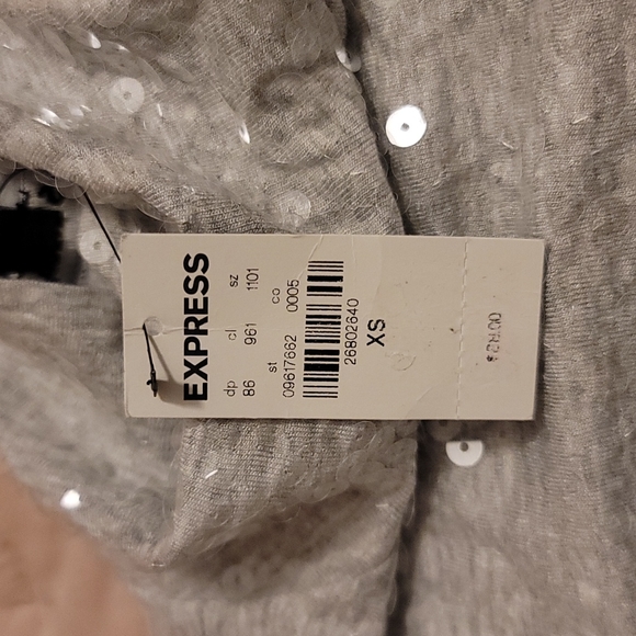 New Express Sequin Mock Neck Long Sleeve Tee Light Grey XS - Picture 13 of 13